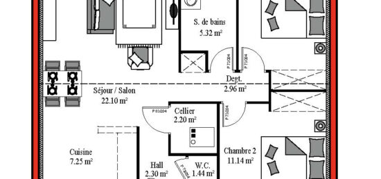 Plan de maison Surface terrain 78 m2 - 3 pièces - 3  chambres -  sans garage 